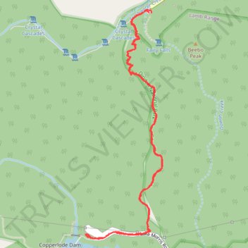 Crystal Cascades to Copperlode Dam Track trail, distance, elevation, map, profile, GPS track