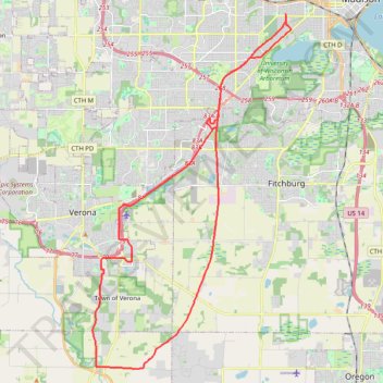 Paoli via Southwest Bike Path, Badger State Trail and Military Ridge State Trail trail, distance, elevation, map, profile, GPS track