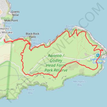 Godley Head Walkway, Awaroa-Godley Head Loop Track and Crater Rim Walkway hike trail, distance, elevation, map, profile, GPS track