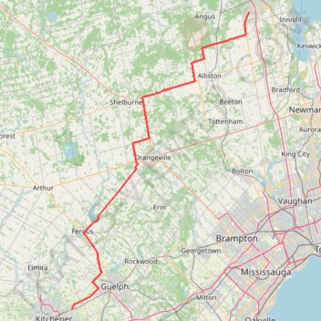 Trace_kitchener_barrie trail, distance, elevation, map, profile, GPS track