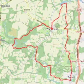 Walk - Bolney, Warninglid trail, distance, elevation, map, profile, GPS track