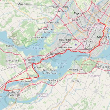 Salaberry-de-Valleyfield - Montréal trail, distance, elevation, map, profile, GPS track