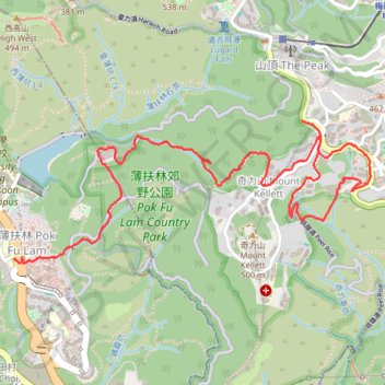 薑花石澗右源 奇薄坑 薄扶林東坑 trail, distance, elevation, map, profile, GPS track