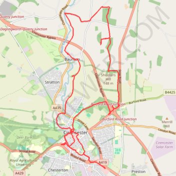 Baunton Cirencester trail, distance, elevation, map, profile, GPS track