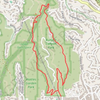 Runyon Canyon Loop trail, distance, elevation, map, profile, GPS track