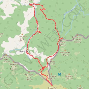 Ruj planina: Rakita, vrh Rakitski kamik, vrh Ruj, Vuči Del, ... trail, distance, elevation, map, profile, GPS track