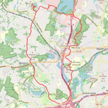 Weston and Waltham trails trail, distance, elevation, map, profile, GPS track