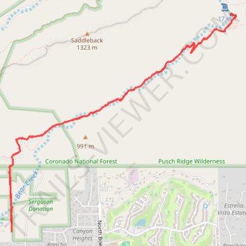 Seven Falls via Bear Canyon Trail in Pusch Ridge Wilderness trail, distance, elevation, map, profile, GPS track