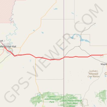Medicine Hat - Maple Creek trail, distance, elevation, map, profile, GPS track