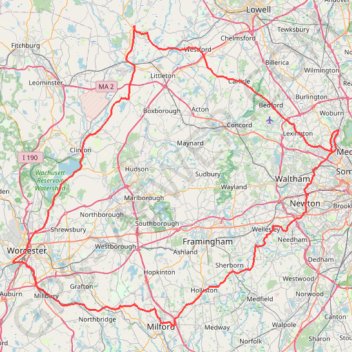 Loop in Eastern Mass involving various rail trails trail, distance, elevation, map, profile, GPS track