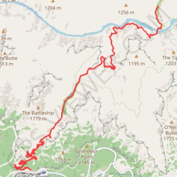 Bright Angel Trail from South Rim to Bright Angel Campground in Grand Canyon National Park trail, distance, elevation, map, profile, GPS track