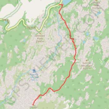 Clouds Rest Trail in Yosemite National Park trail, distance, elevation, map, profile, GPS track