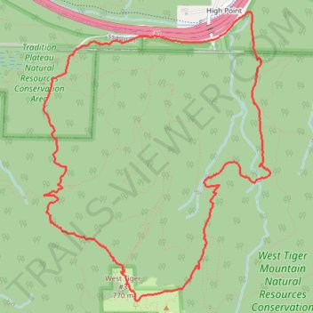 Tiger Mountain - High point, K3, TMT and Section Line loop trail, distance, elevation, map, profile, GPS track