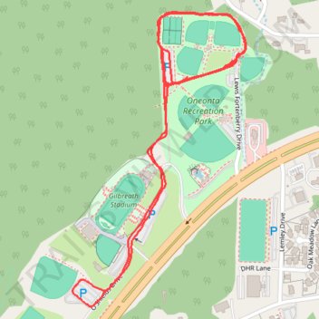 Oneonta Recreation Park Loop Run trail, distance, elevation, map, profile, GPS track