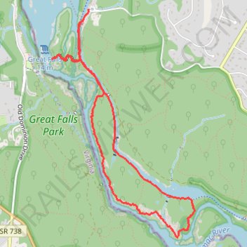 Great Falls Overlook, Billy Goat and Canal Trails trail, distance, elevation, map, profile, GPS track