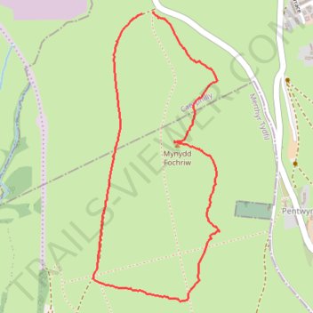 Fochriw hill marked paths trail, distance, elevation, map, profile, GPS track