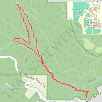 Fall Creek Loop Trail via Cape Horn Trail in Henry Cowell Redwoods State Park trail, distance, elevation, map, profile, GPS track