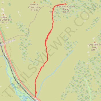 Walk up A'Bhuidheanach Bheag trail, distance, elevation, map, profile, GPS track