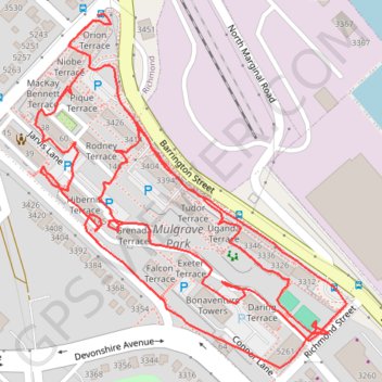 Mulgrave park on foot trail, distance, elevation, map, profile, GPS track