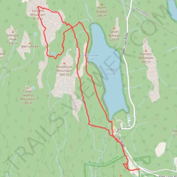 Acadia trails to Sargent Mountain trail, distance, elevation, map, profile, GPS track