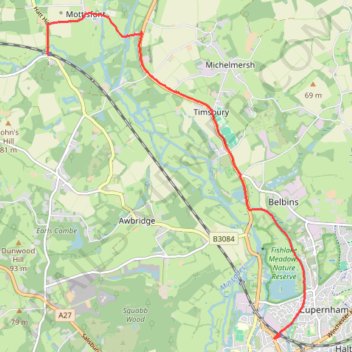 Romsey - Mottisfont & Dunbridge trail, distance, elevation, map, profile, GPS track