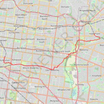 Ashburton - Glen Waverley - Koomba Park - Heathmont trail, distance, elevation, map, profile, GPS track