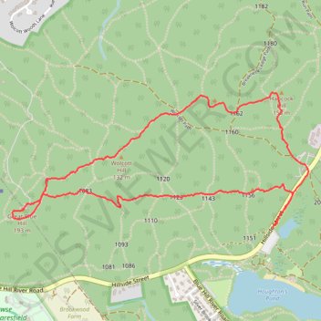 Eliot Tower and Great Blue Hill Loop via Skyline Trail in Blue Hills Reservation trail, distance, elevation, map, profile, GPS track