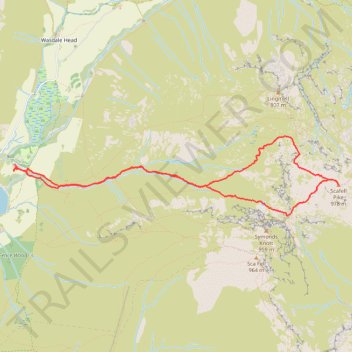 Scafell Pike from Wasdale trail, distance, elevation, map, profile, GPS track