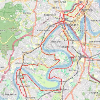 Brisbane River Loop trail, distance, elevation, map, profile, GPS track