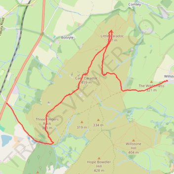 Caer Caradoc walk trail, distance, elevation, map, profile, GPS track