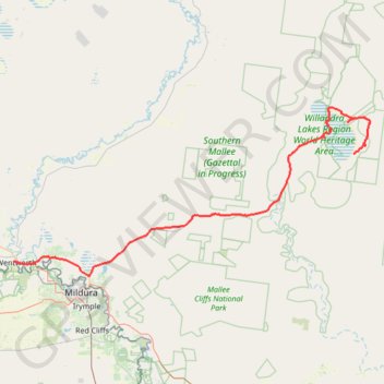 Lake Mungo National Park - Wentworth trail, distance, elevation, map, profile, GPS track