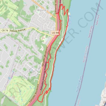 Palisades Loop Hike via Shore Trail and Long Path trail, distance, elevation, map, profile, GPS track
