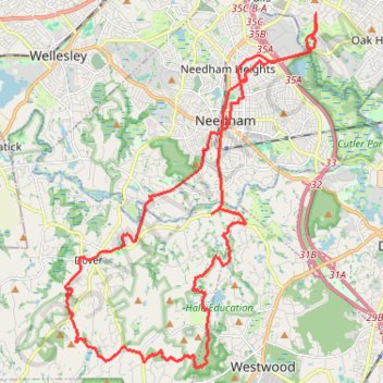 Noanets Woodlands Loop from Newton via Hale Rocky Woods, Snow Hill and Dover trail, distance, elevation, map, profile, GPS track