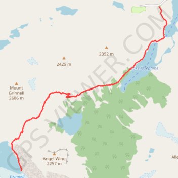 Grinnell Glacier via Grinnell, Josephine and Swiftcurrent Lakes trail, distance, elevation, map, profile, GPS track