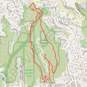 Runyon Canyon Park trail, distance, elevation, map, profile, GPS track