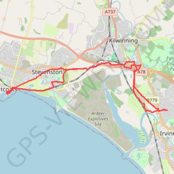 Irvine, Scotland to Saltcoats and back trail, distance, elevation, map, profile, GPS track