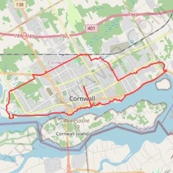 Cornwall Bike Path Loop trail, distance, elevation, map, profile, GPS track