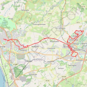 Irvine, Scotland to Kilmarnock and back trail, distance, elevation, map, profile, GPS track