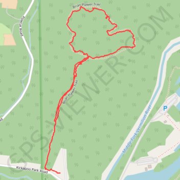 Brian Plawer Loop Trail in Kickapoo Park trail, distance, elevation, map, profile, GPS track