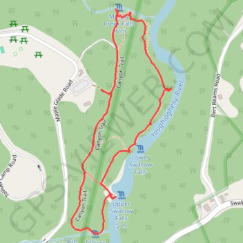 Swallow Falls Canyon Loop Trail in Swallow Falls State Park trail, distance, elevation, map, profile, GPS track