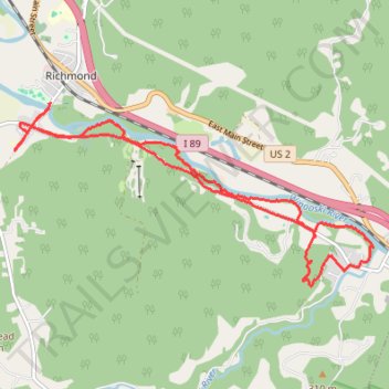 Trails in Richmond along Winooski River trail, distance, elevation, map, profile, GPS track