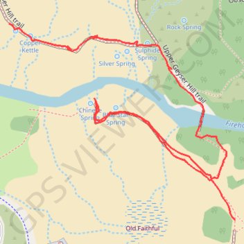 Old Faithful - Geyser Hill trail, distance, elevation, map, profile, GPS track